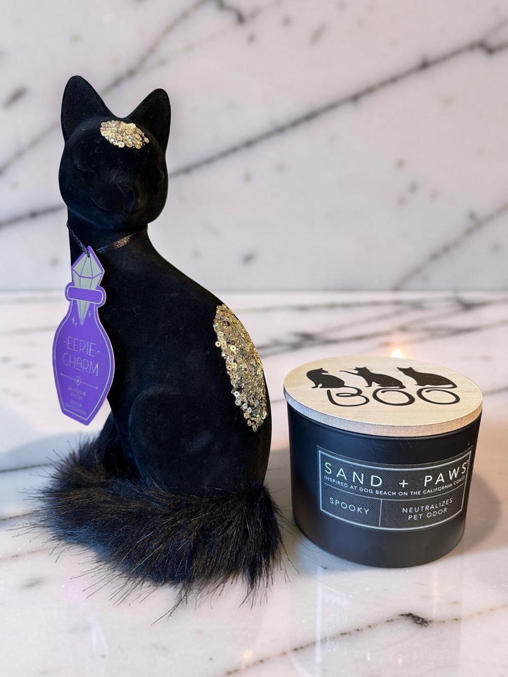 Sand + Fog NWT Sand + Paws Spooky Pet Odor Candle & Velvet Cat Décor Gift Set